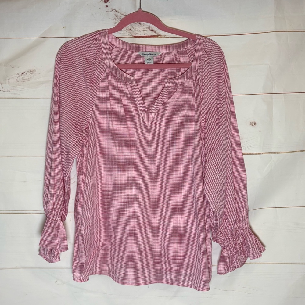 Tommy Bahama whir and Pink Checkered Blouse